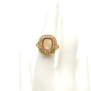 UNCAS Gold Vermeil Over Brass Large Peach Rhinestone Ring Size 7